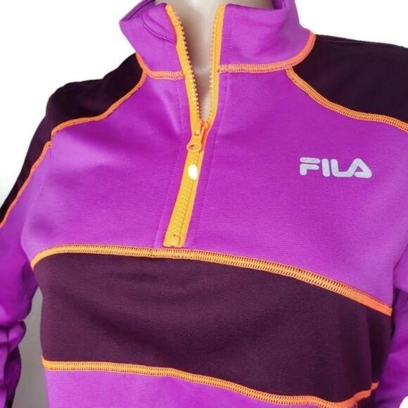 Fila Sport Women's 1/4 Zip Pullover Fleece Jacket Pink Purple orange trim sz M - Picture 2 of 8